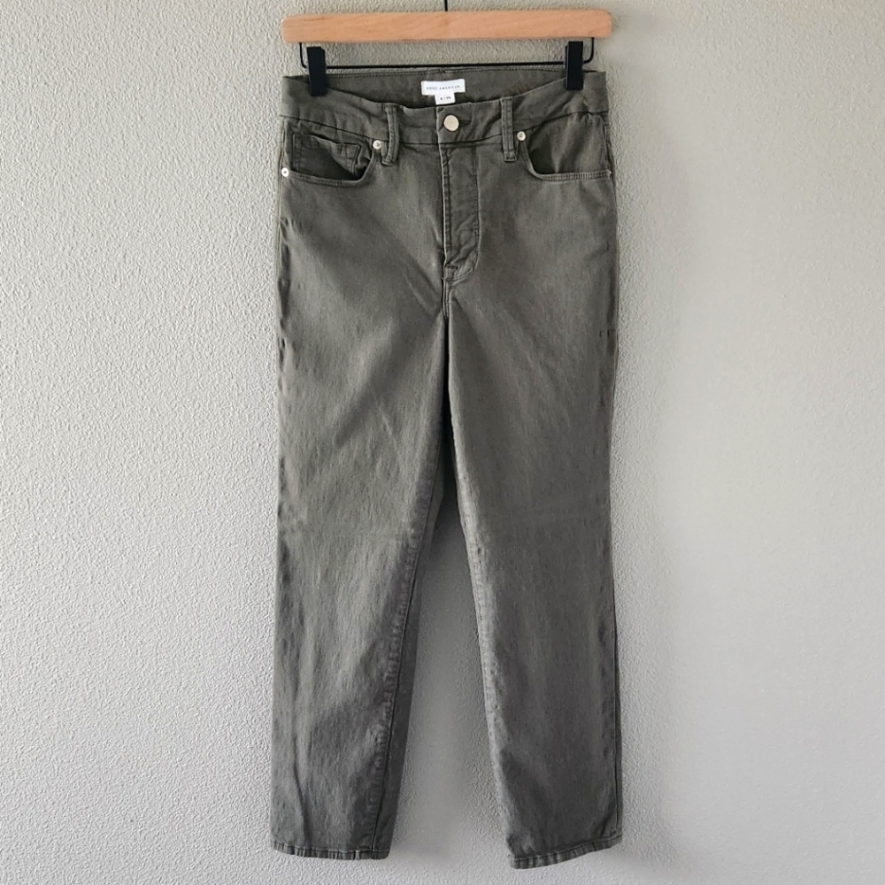 Good American Jeans Size 8 Size 29 Army Green Fern Stretch Denim High Rise Ankle